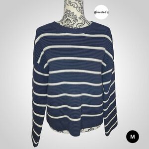 DEVOTED Navy & White Striped Knit Sweater - Medium